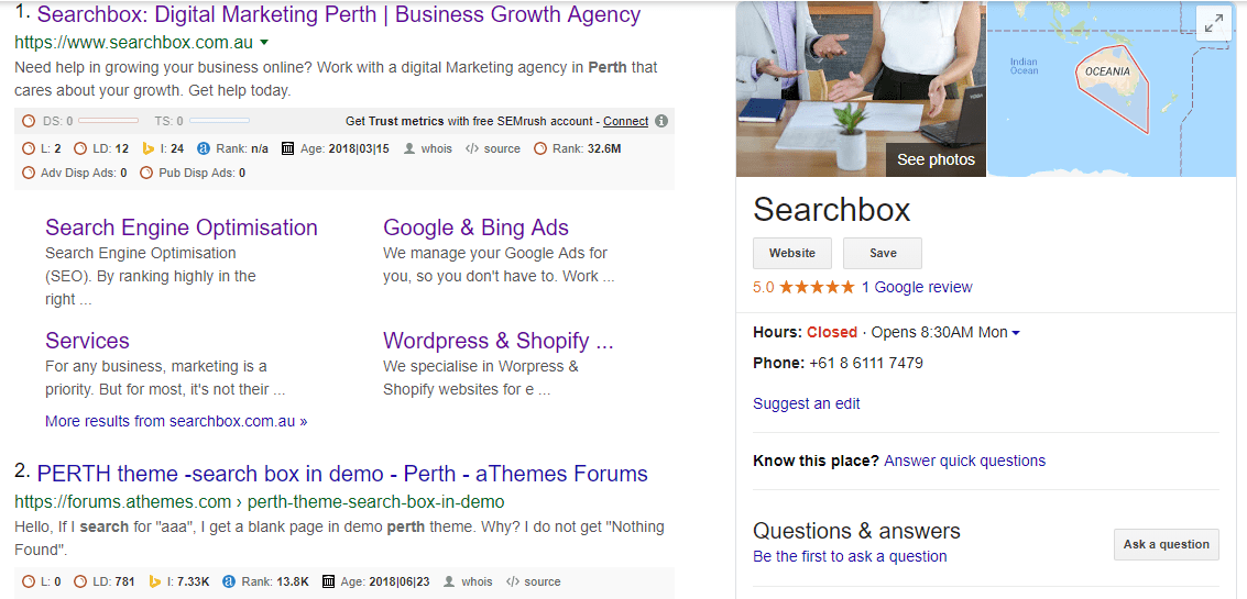 Google my business result in google